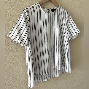 Who What Wear Top Womens Medium Short Sleeve Shirt Blouse Black White Striped
